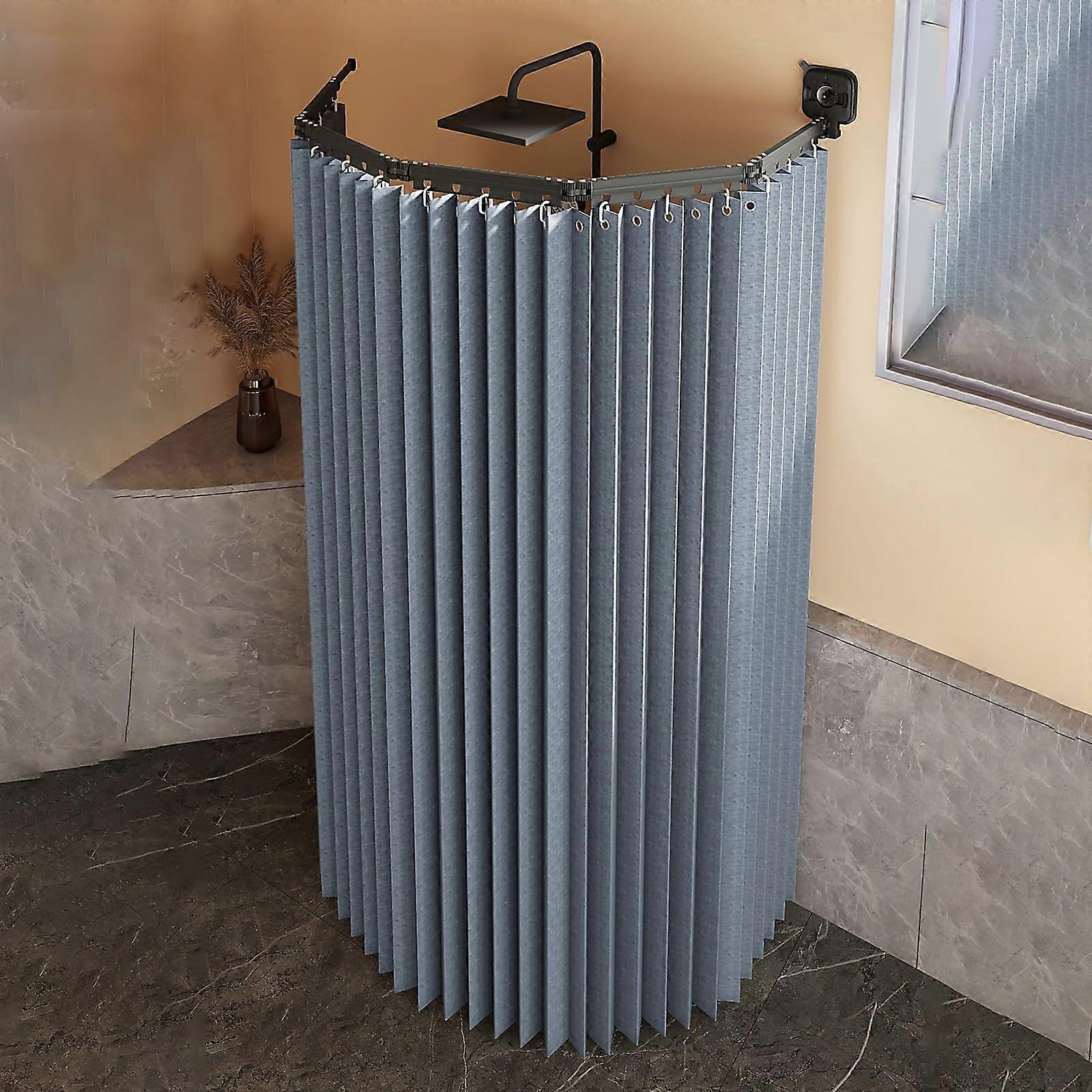 Folding Linen Water Resistant Shower Curtain with Adjustable Rods, 4‑Fold Invisible Wet Dry Separation 180x200cm