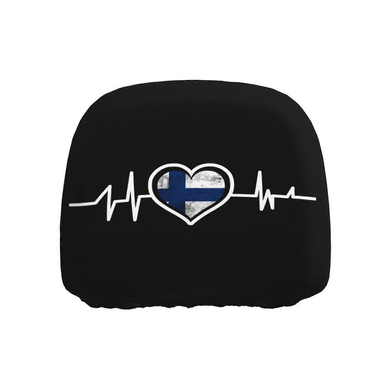 Universal Fit Car Headrest Covers with Finland Flag Design, Durable Polyester, Cushioned Comfort