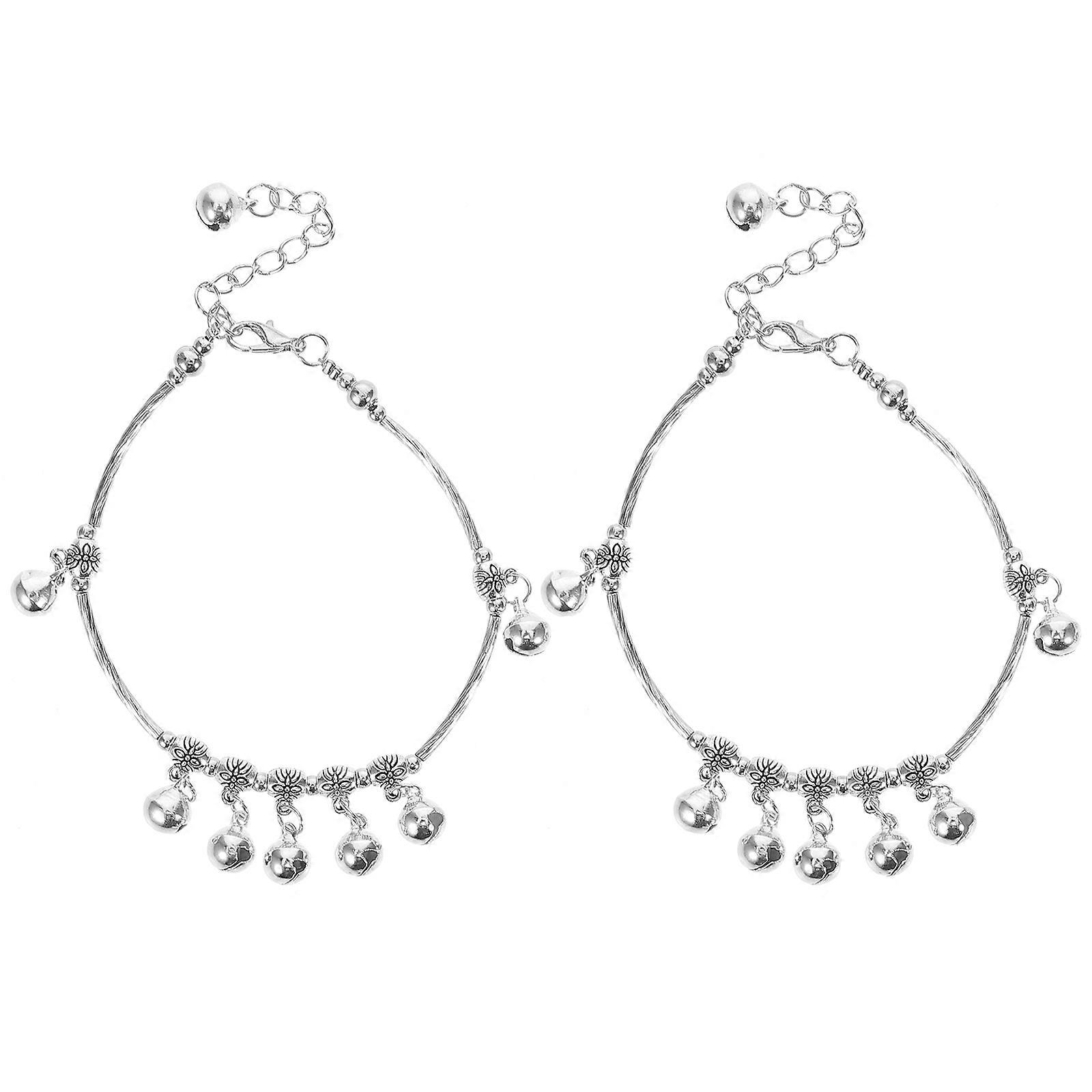Silver Bell Ankle Bracelet Women for Dance Practice 2Pcs Pair
