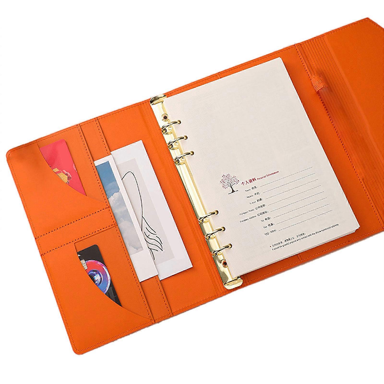 Refillable Journal Notebook with Pen Slot and Card Holder 6 Rings Leather Binder Notebook 200Pages Lined for Journaling  A5 style brown