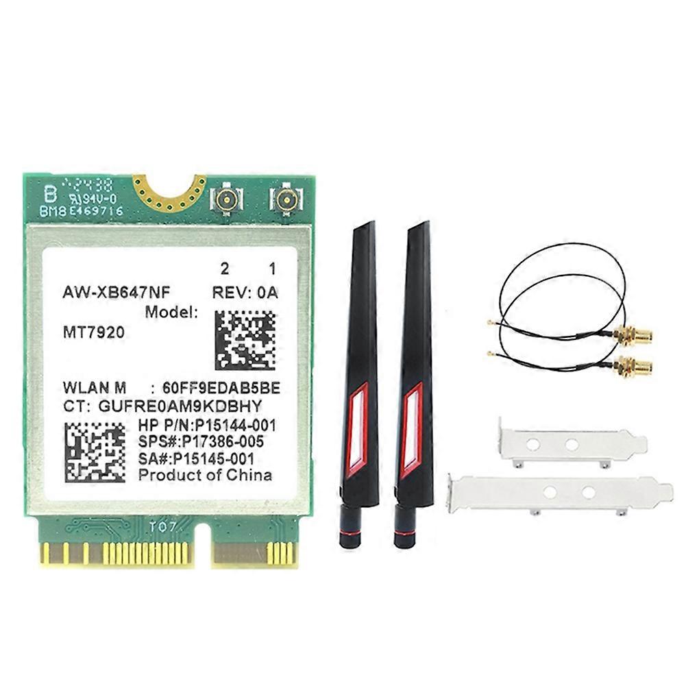 MT7920 1800Mbps WIFI6 Card Bluetooth5.2 2.4G/5.8G M.2 NGFF Wireless WiFi Adapter Card+10DB Antennas Kit for Win10/Win11