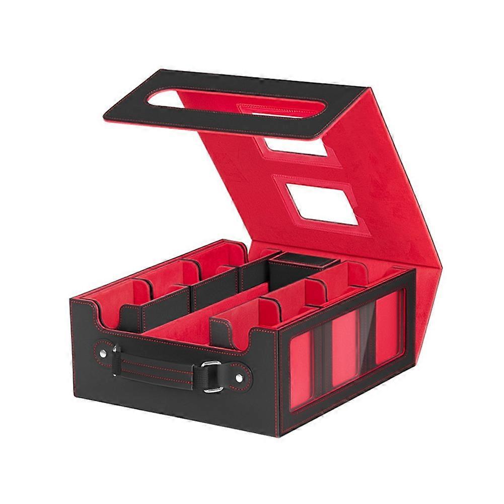 Trading Card Storage Box with Window Magnetic Deck Box with Handle,Deck Case for Game Sports Card Black+Red