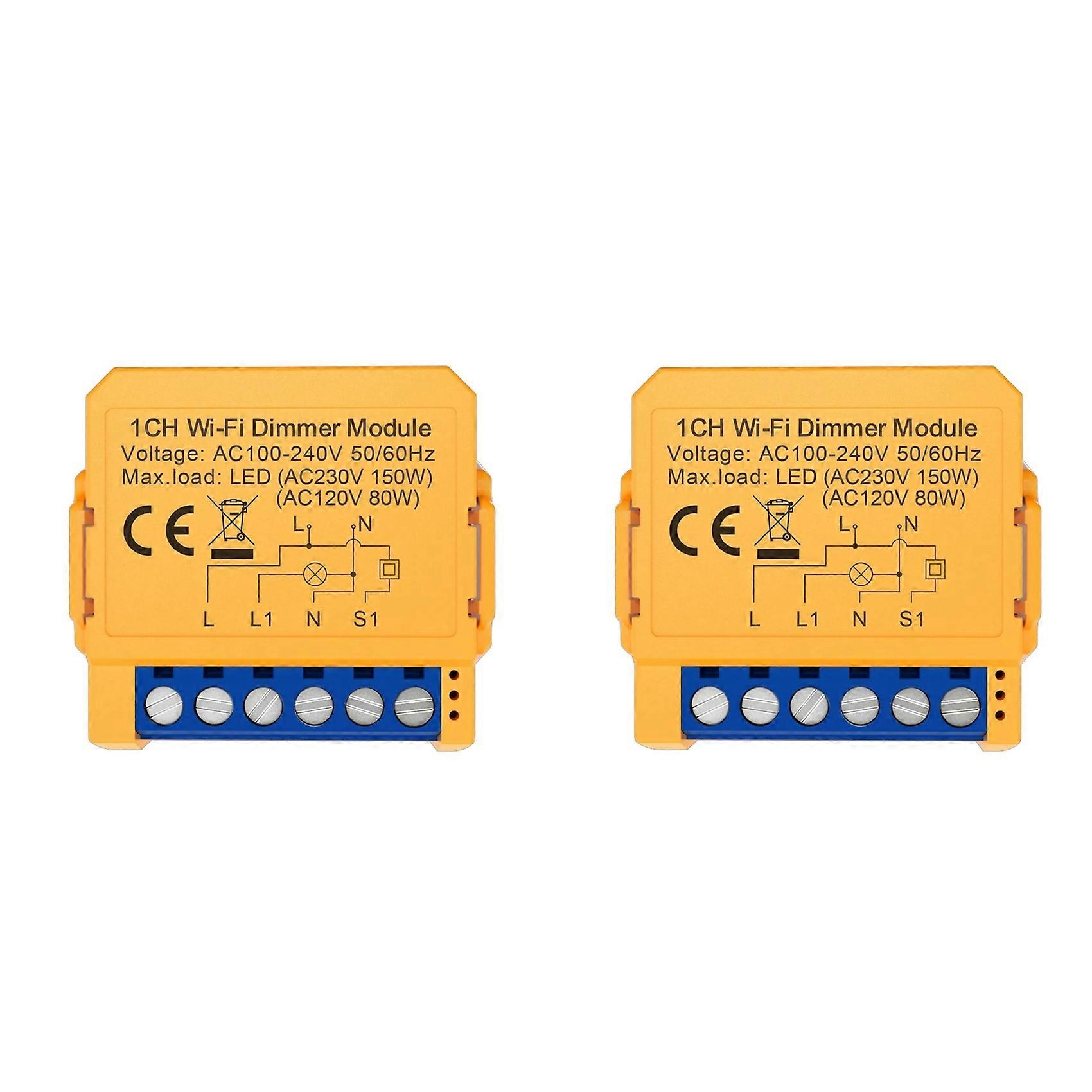 2X Tuya WiFi Smart Dimmer Switch Module 1CH Control LED Lights Dimmable Switch Stepless Dimming+Voice Control