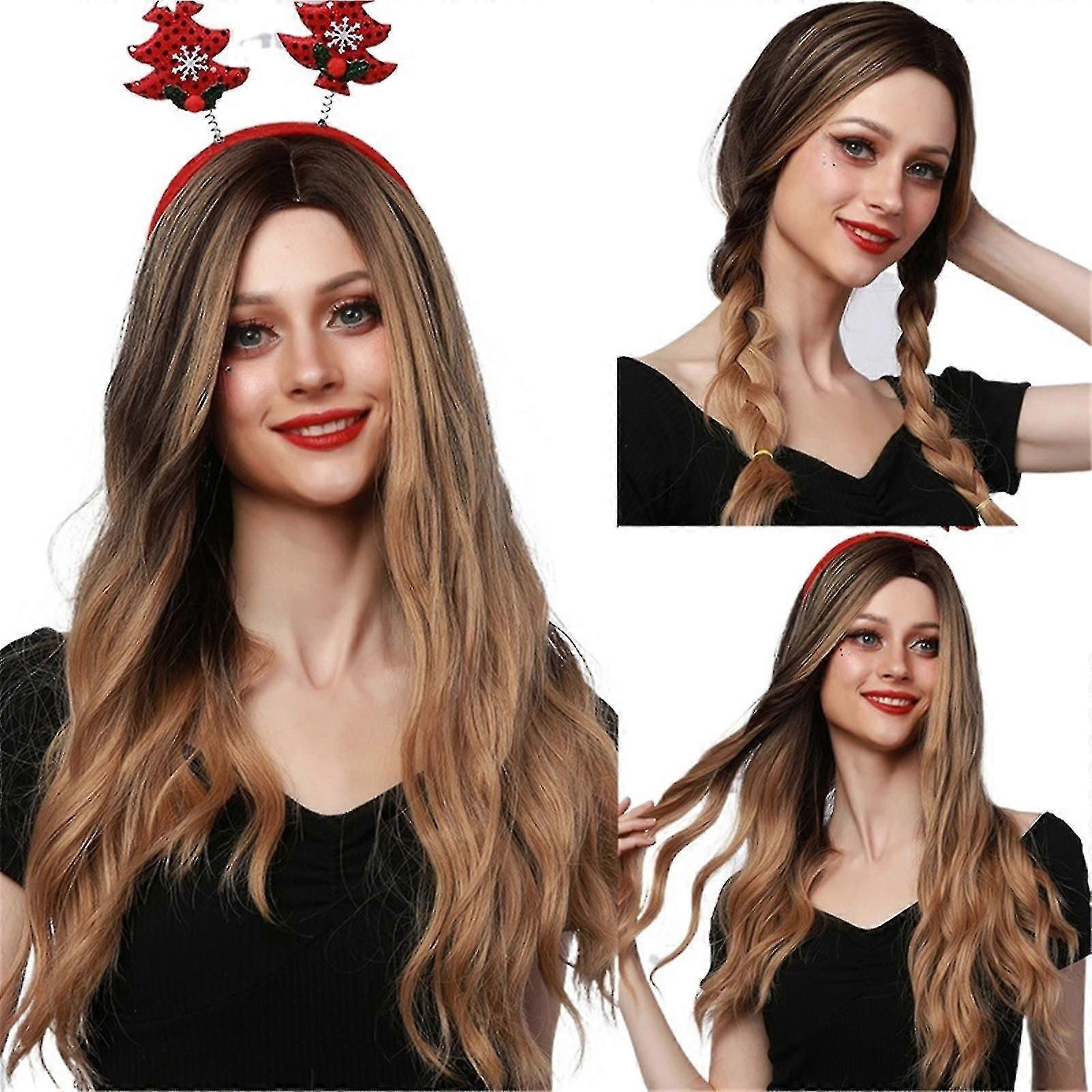 Brown Natural Wavy Long Curly Rose Net High Temperature Silk Wig