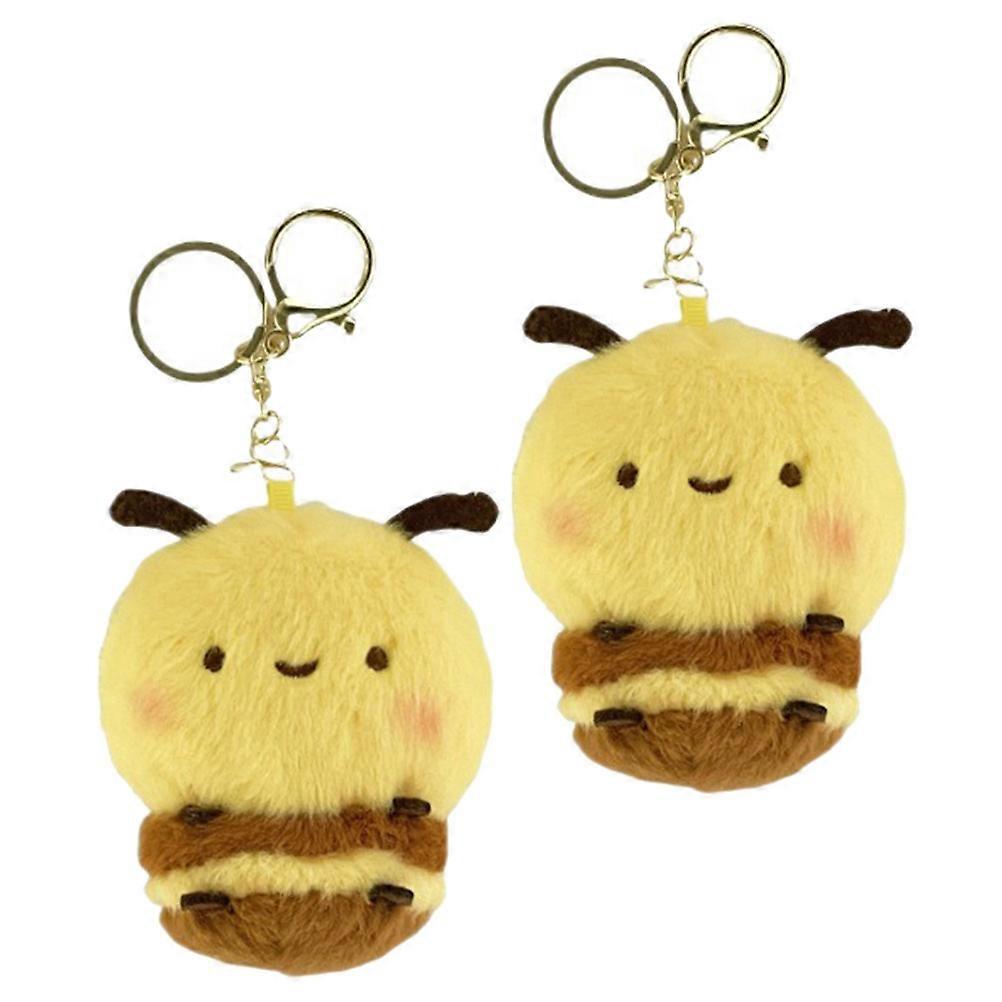 Plush Bee Keychain Yellow Animal Pendant for Backpack Use
