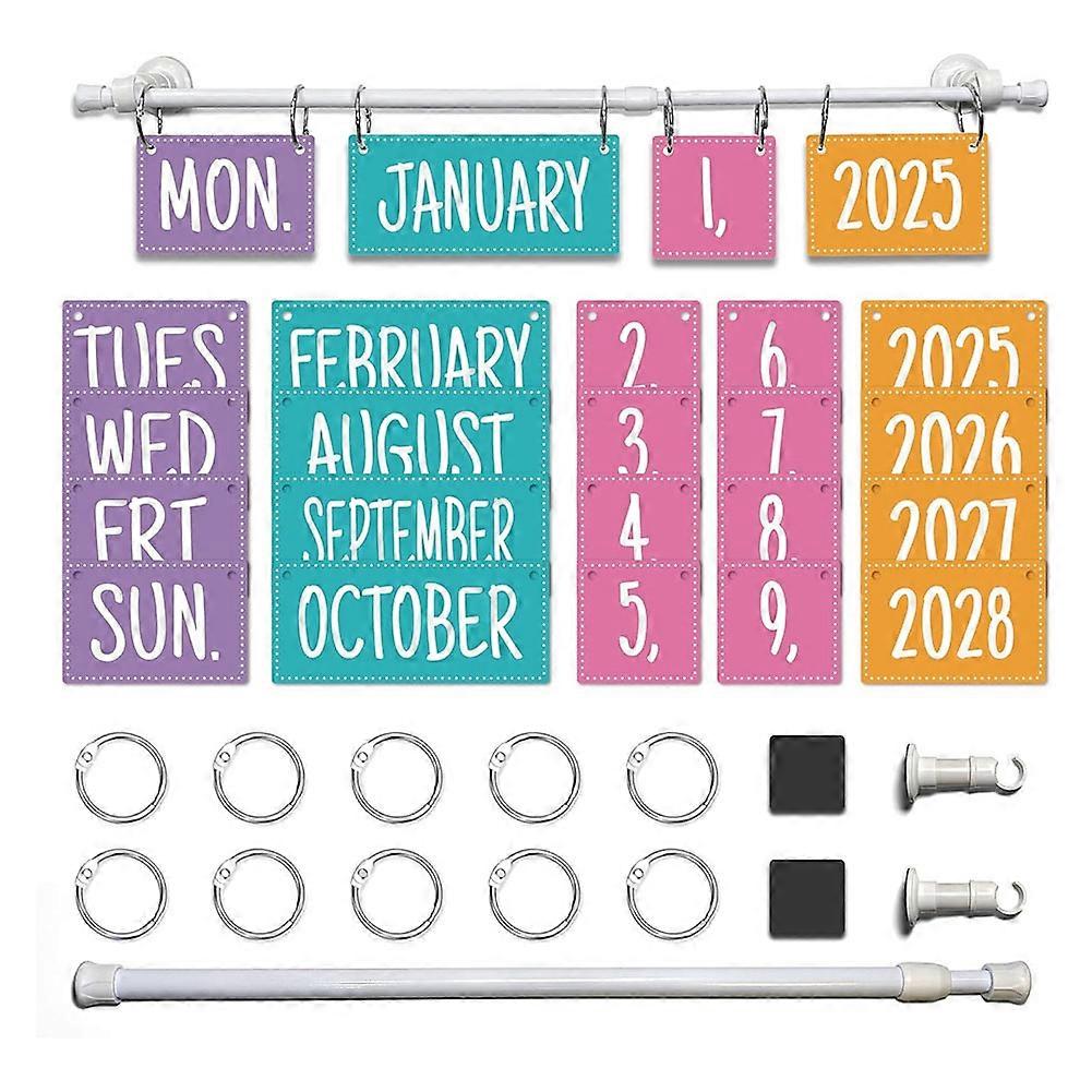 Classroom Calendar Bulletin Board Set Colorful Flip Calendar with Holder for Classroom Decor, Includes 54 Date Cards