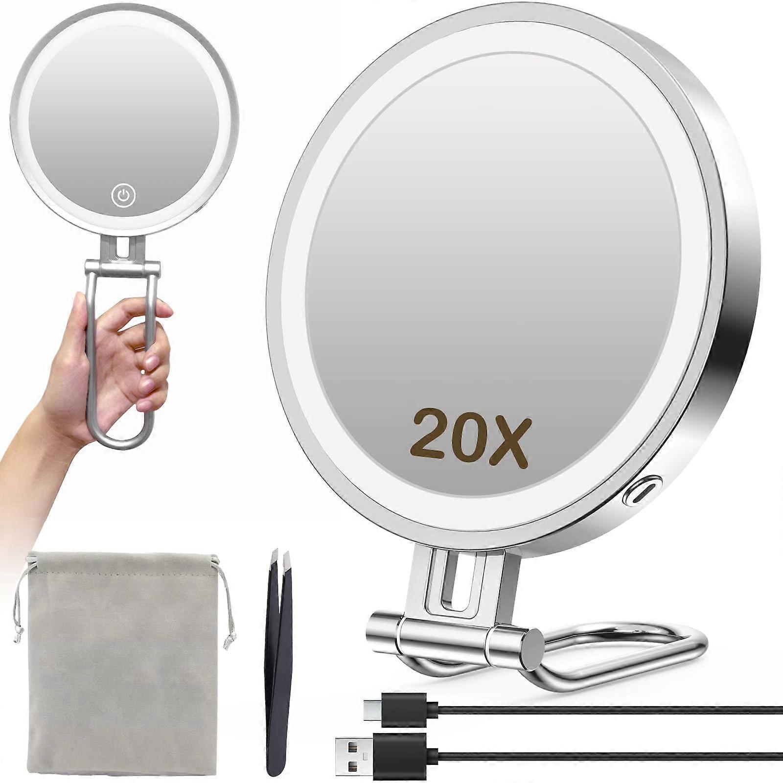 Lighted Makeup Mirror with 3000mAh Rechargeable Battery, 1X/20X Magnification, LED Travel Design