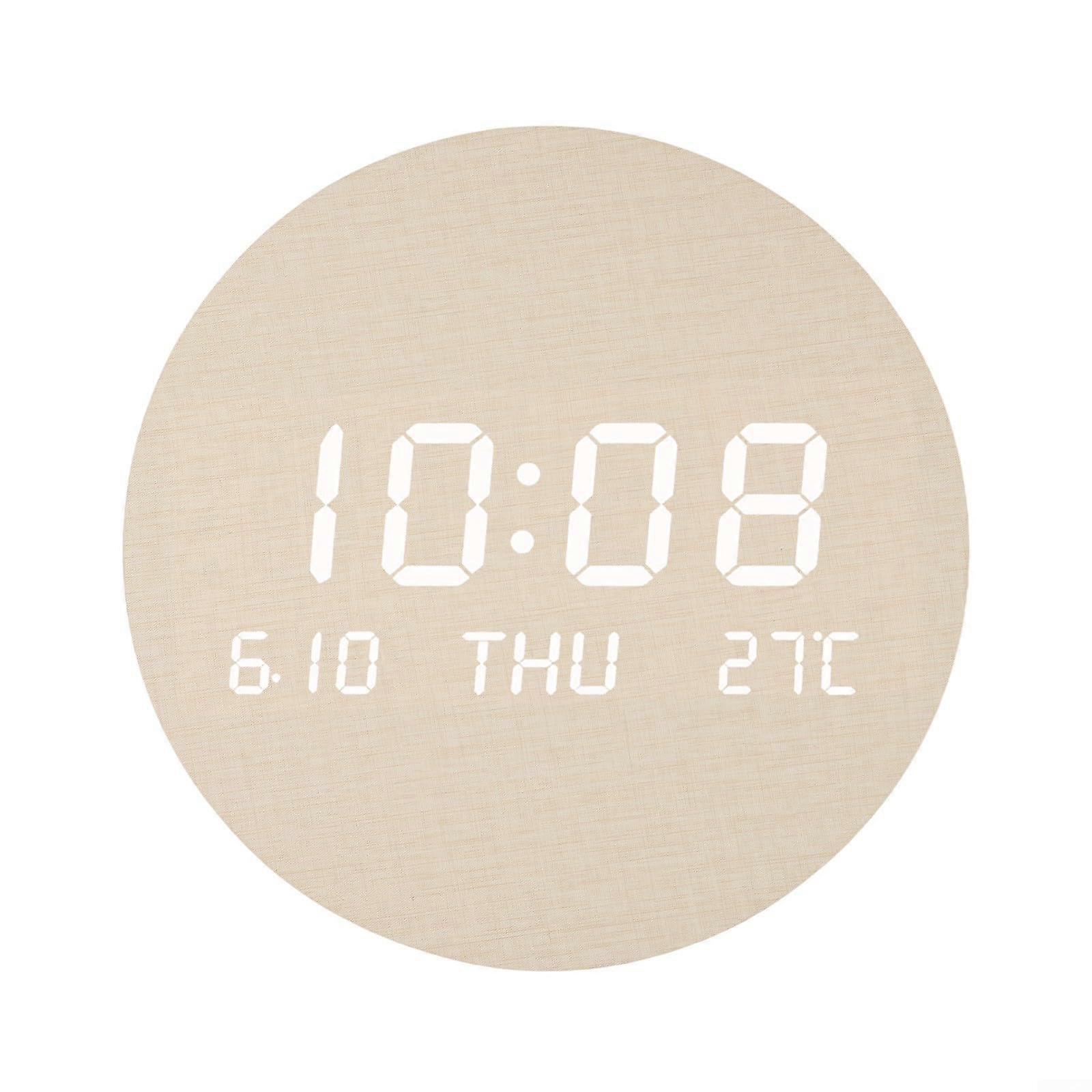 Wooden Digital Wall Clock with LED Display, Waterproof, Date and Temperature, Dual Power