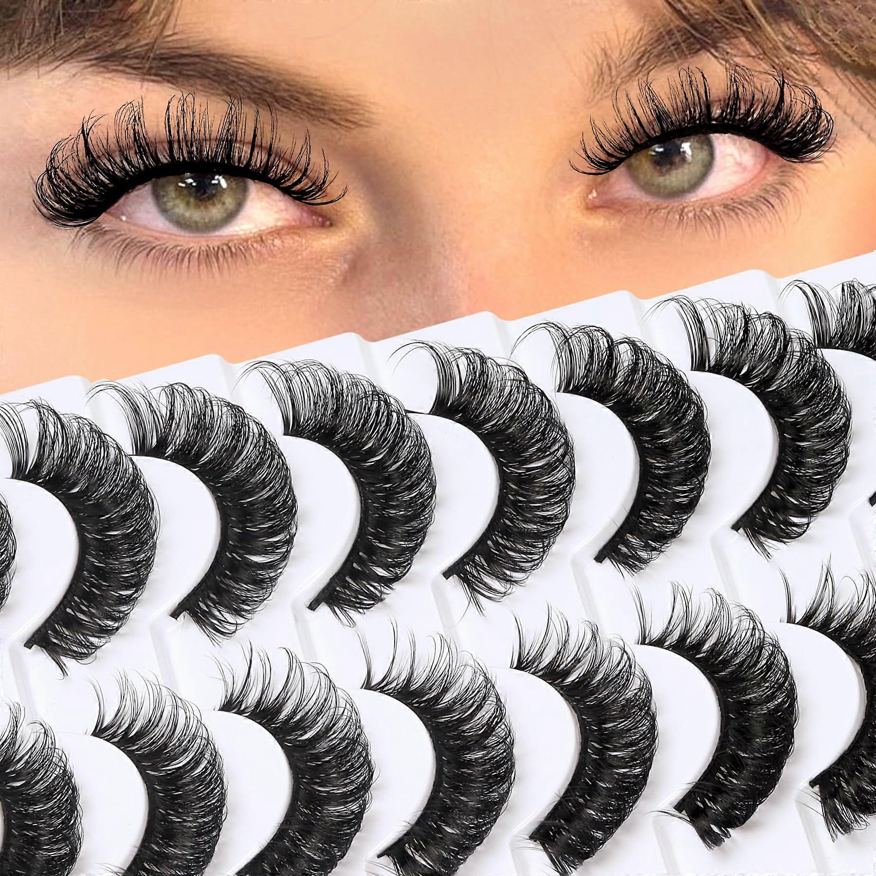 Cat Eye Lashes Wispy False Eyelashes D Curl Fluffy ExtensionLike Volume 10 Pairs Pack