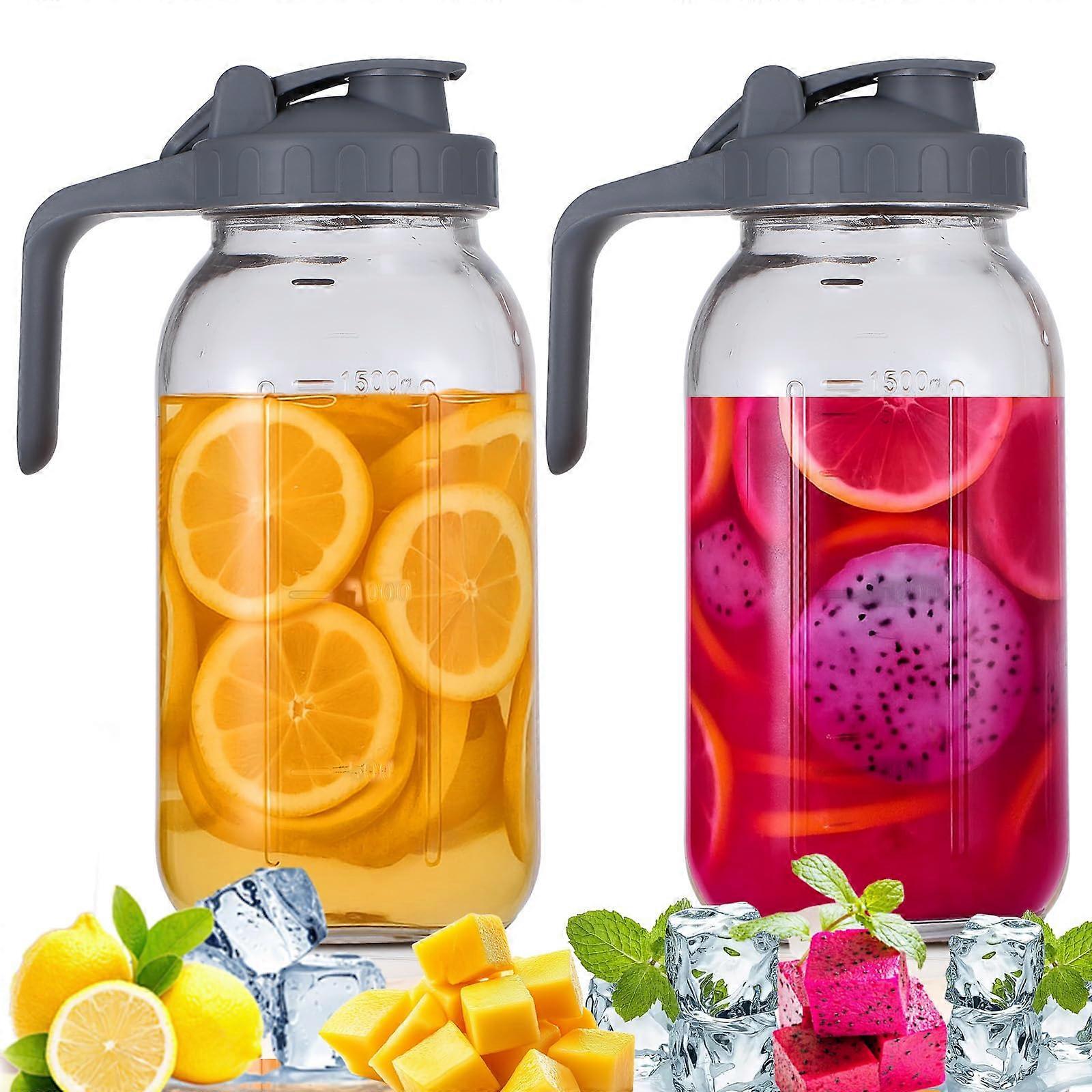 64 oz Mason Jar Pitcher with Lid, Wide Mouth Glass Jug for Hot and Cold Drinks, Airtight Seal