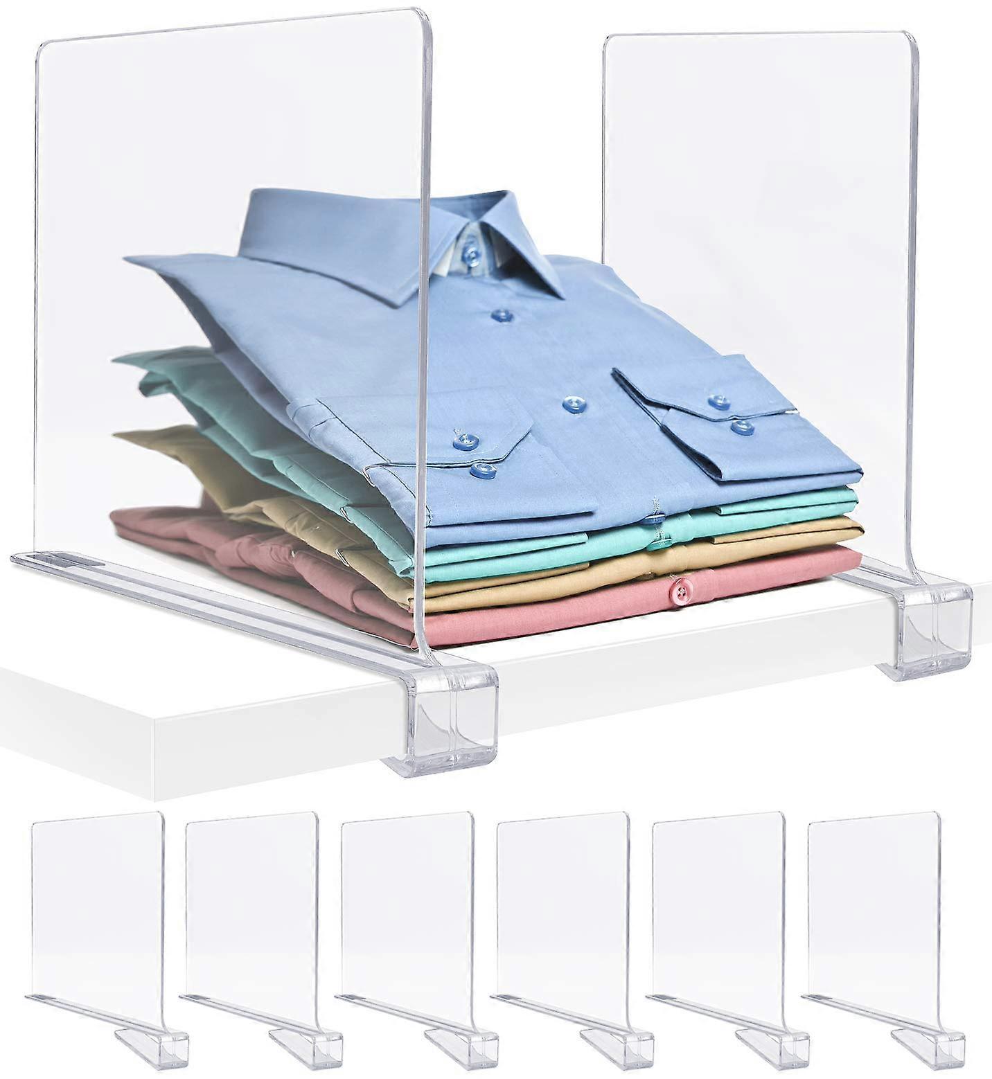 6 Pack Clear Acrylic Shelf Dividers for Closets Clothes Linens Efficient Space Organization
