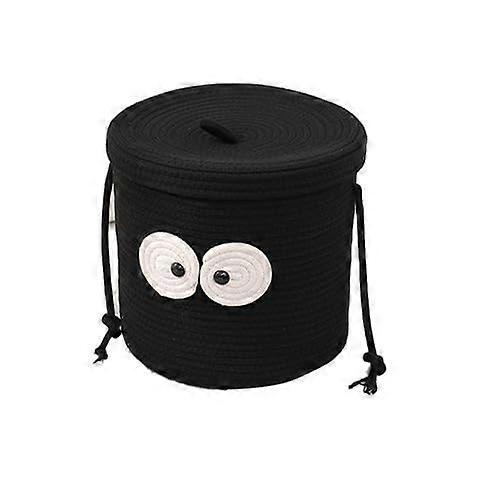 Black Cotton Rope Storage Basket Set with Playful Eye Design, Dual Size, HandWoven for Toys and Books