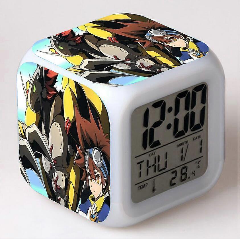 Digimon Color Changing Seven-Color Alarm Clock Square Clock Creative Alarm Clock