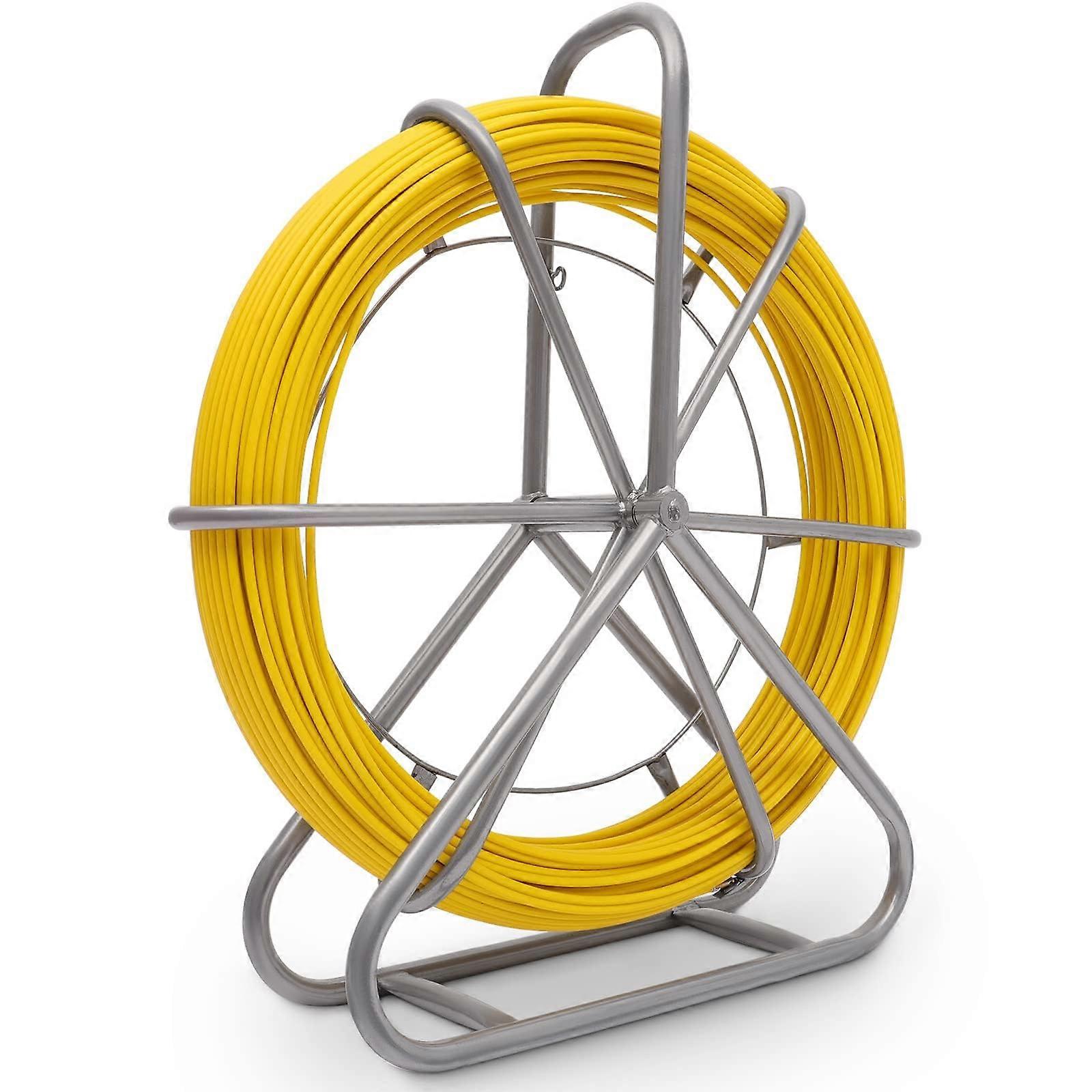 Fiberglass Fish Tape 6mm 425ft Wire Pulling Tool for Electrical Conduits with Meter Markings