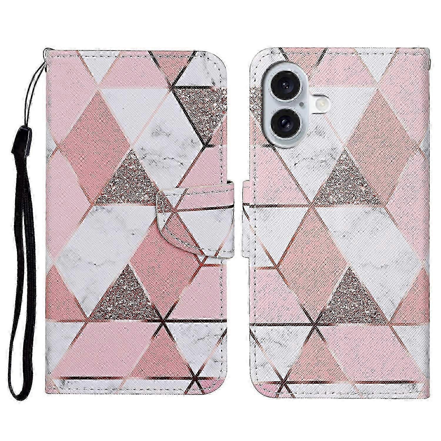 For iPhone 16 Case Pattern Printing Protective Leather Folio Phone Cover 25-26