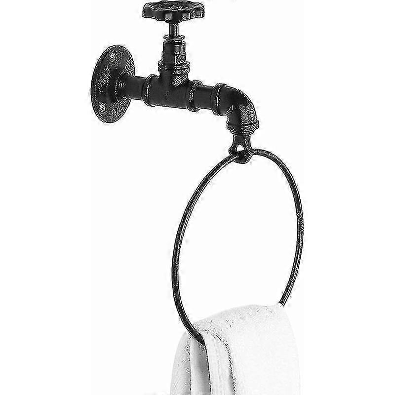Wall Mounted Rustic Industrial Faucet Design Black Metal Towel Ring
