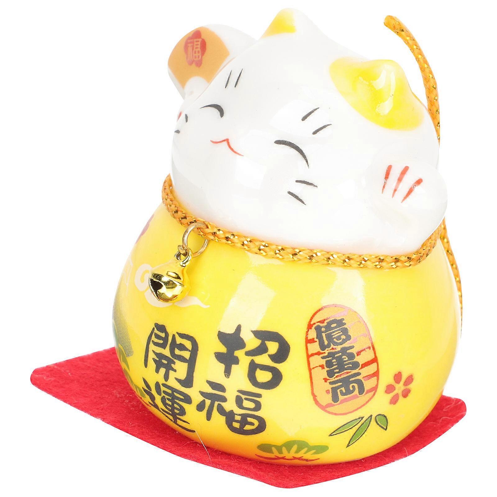 Cat Ceramic Statue for Decoration Yellow Wealth Cat Figurine