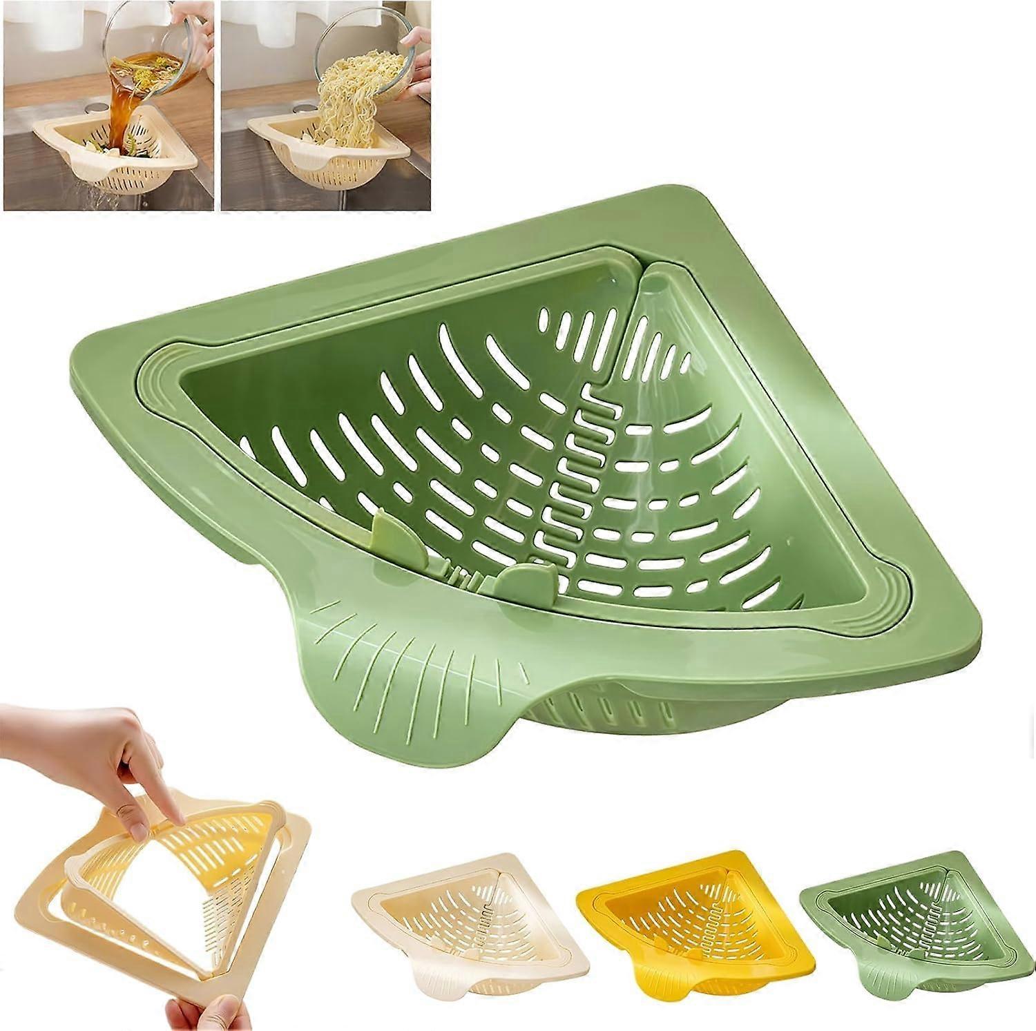 Magnetic Kitchen Sink Strainer Basket with TwistOpen Bottom, Collapsible Corner Design, Green