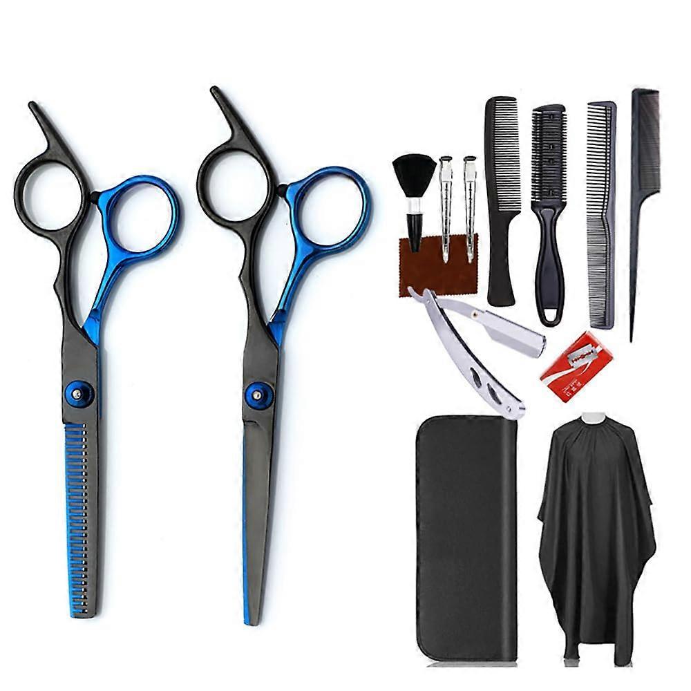 Professional Hair Cutting Scissors Set with Thinning Shears, Ergonomic Black and Blue Barber Tools