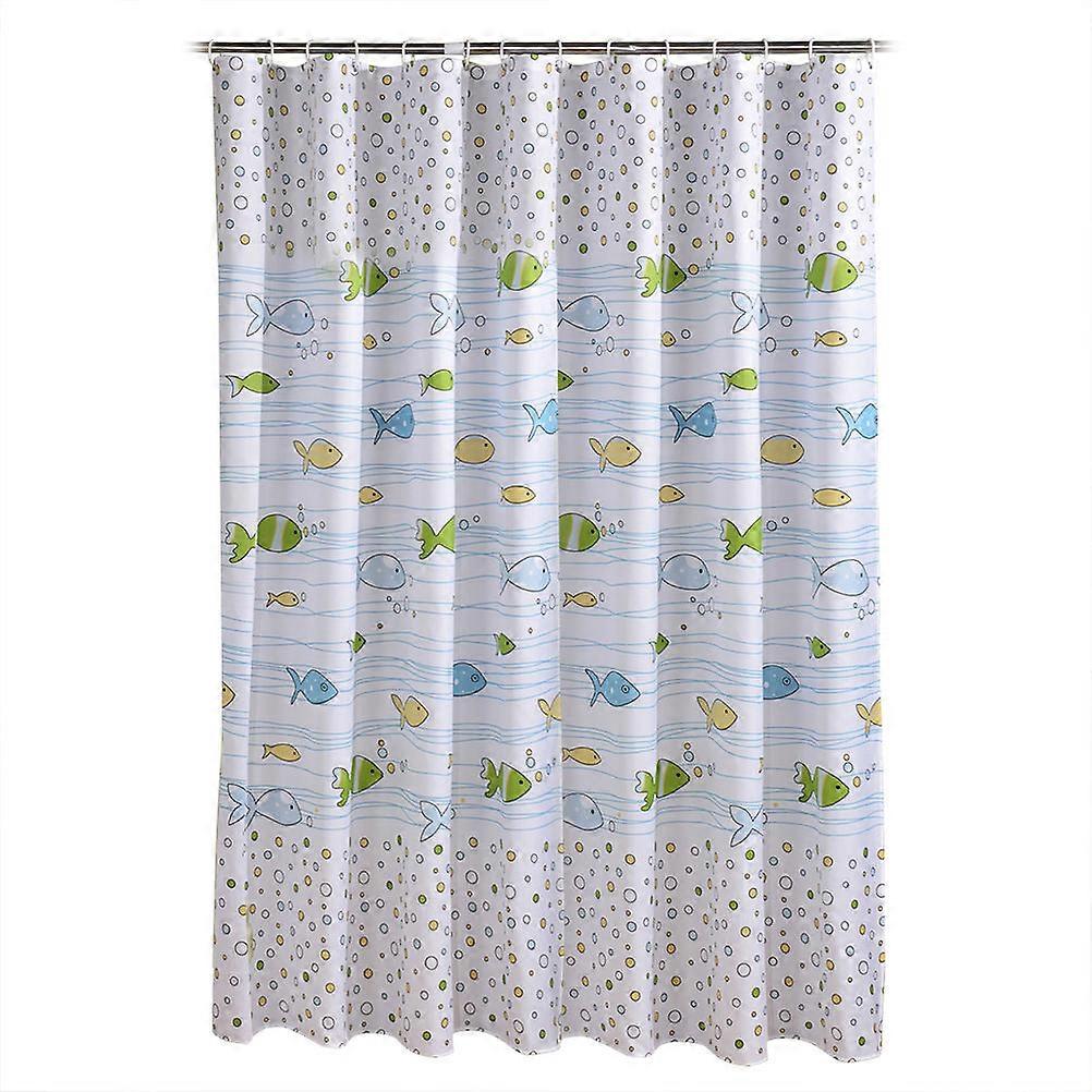 Bathroom Curtain Fish Pattern for Waterproof Shower Use with Hooks Included