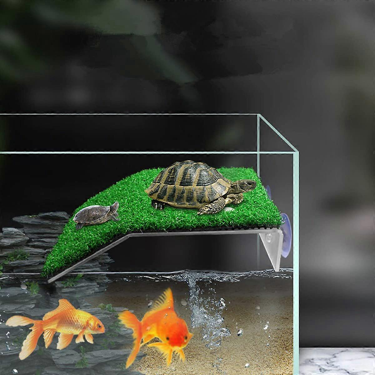 Lawn Turtle Basking Platform Turtle Resting Basking Platform, Simulation Grass Turtle Ramp for Turtl