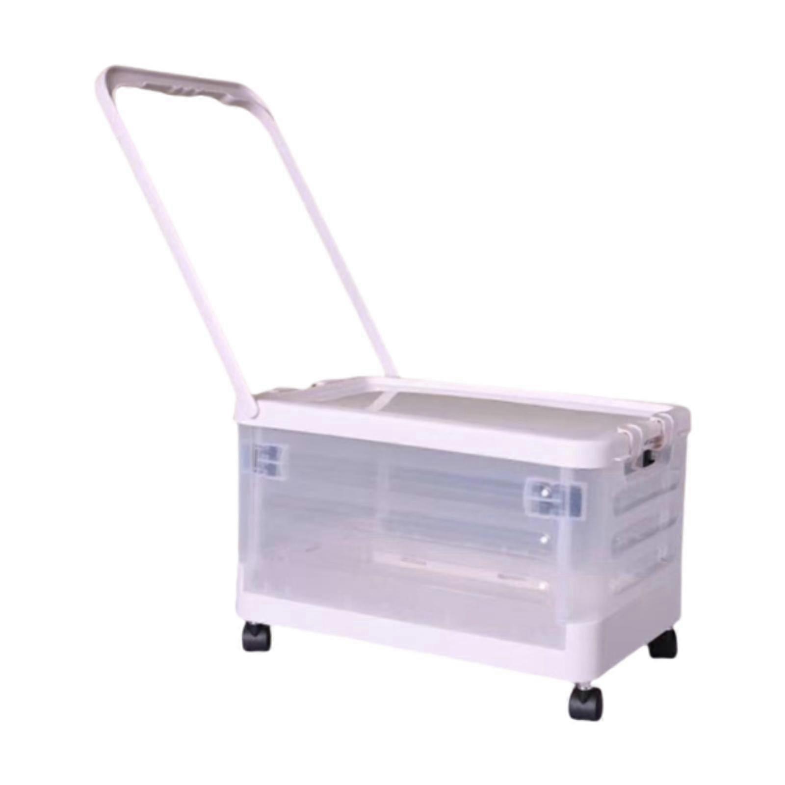 Storage Bin with Wheels and Handle Folding Lidded Multipurpose Rolling Crate for Clear