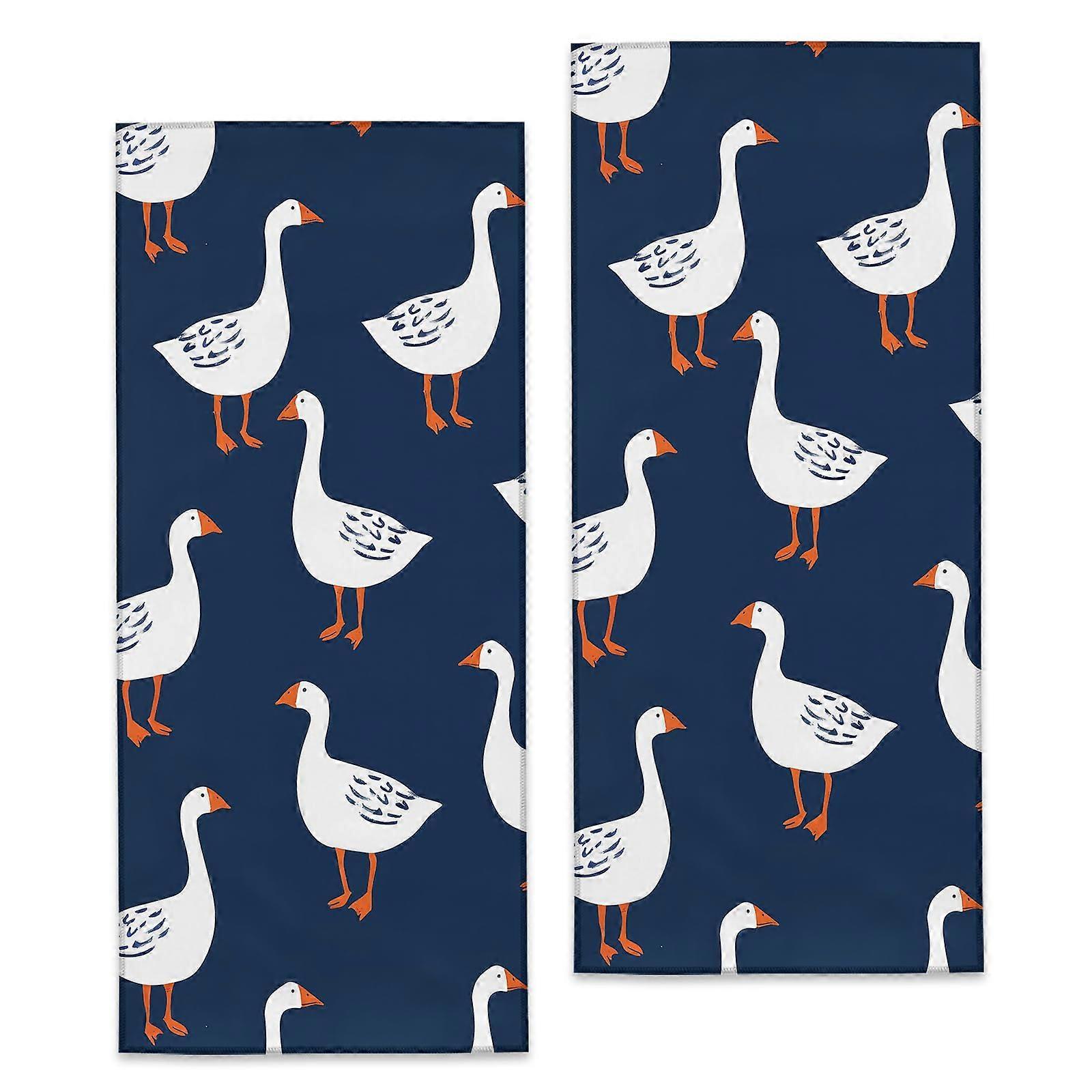 Soft Microfiber Hand Towels Set with Elegant White Goose Pattern for Bathroom Kitchen Spa Decor