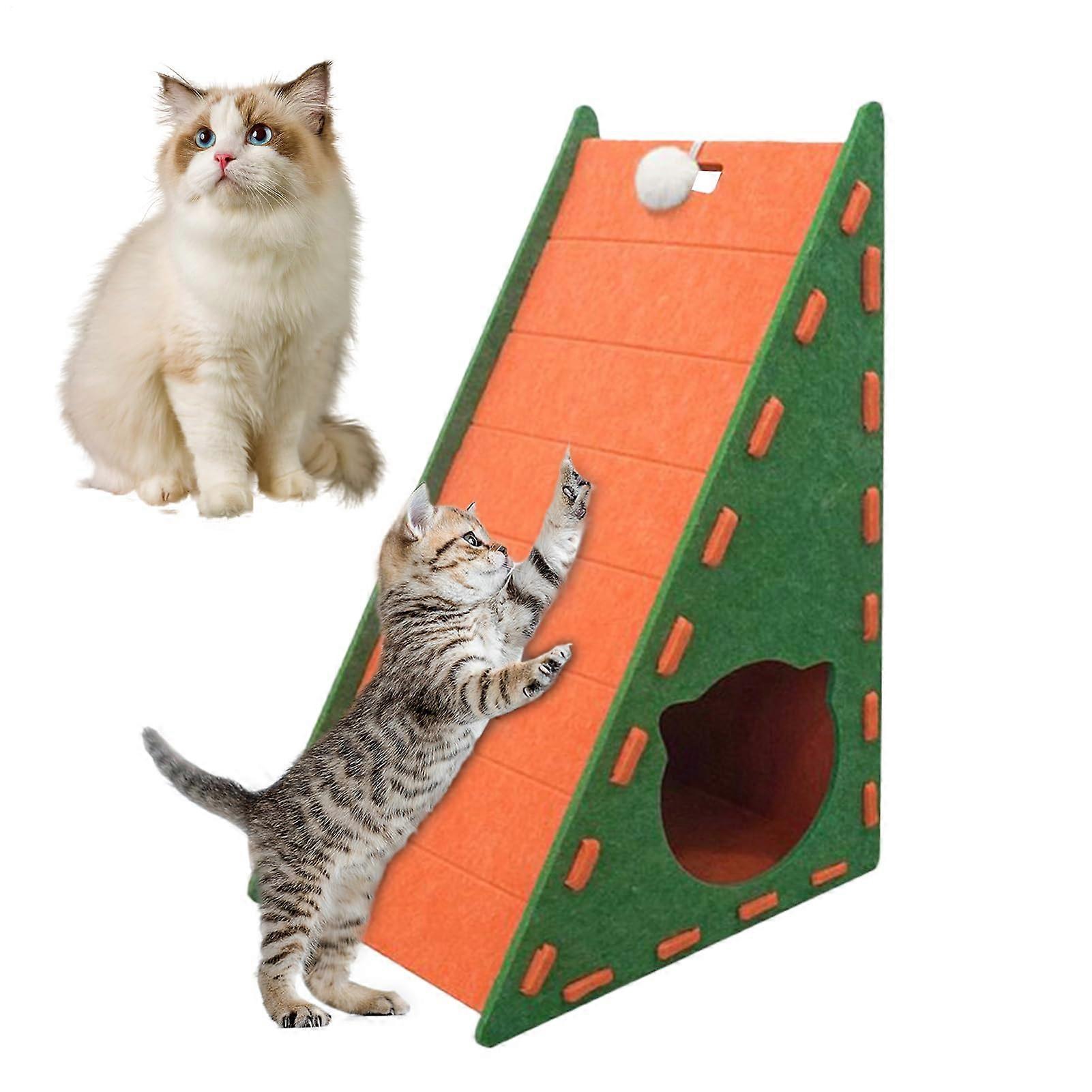 Felt Cat Scratching Board with Climbing Wall, Triangular Bed, Stable Vertical Design, Green