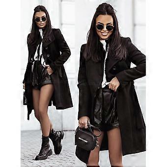 2021 Autumn/Winter Solid Color Tied Woolen Jacket For Women, Medium-Length