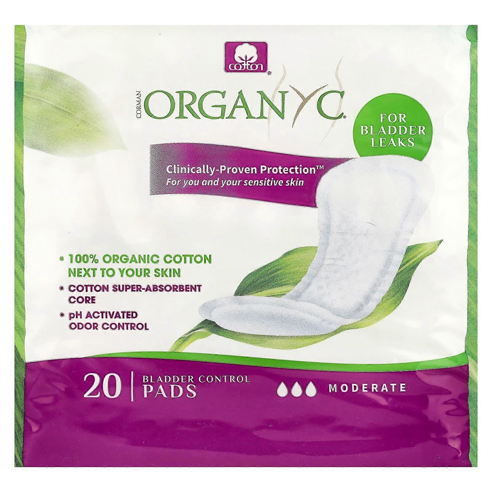 Organyc, Bladder Control Pads, Moderate, 20 Pads