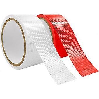 2 stk. hvite og røde refleksstriper, 5 cm 3 m refleksklistremerke med høy synlighet, selvklebende for sykkelhjelm på tilhenger