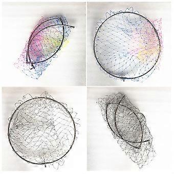 2 Pcs 40cm Folding Landing Net Head Colorful Fishing Net Stainless Steel Ring Fish Keeper Brail Release Net (Silver and Colorful)