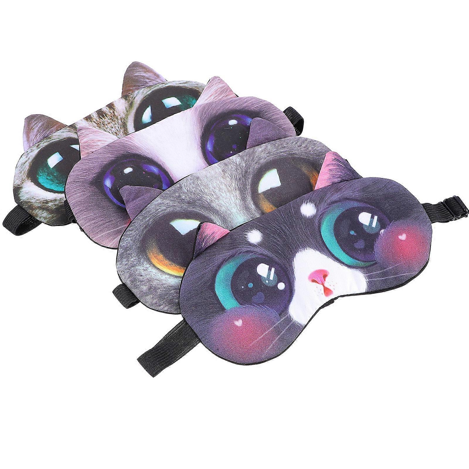 Adjustable Eye Masks Cat Pattern Sleeping Blindfolds 4Pcs for Rest