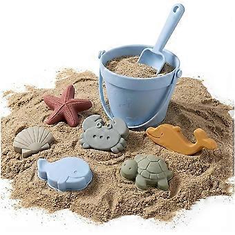 Strandspielzeug für Kleinkinder, Silikon-Strandeimer-Schaufel-Set mit 6 Sandförmchen (Farbe zufällig), Sandspielzeug für Kleinkinder