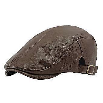 Warme muts voor mannen van middelbare leeftijd en ouderen, herfst- en winterbaret van imitatie schapenleer, Britse retrostijl, leren pet met klep
