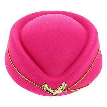 Faux Wool Women Beret Hat for Costume Rosy Air Hostess Stewardess Cap