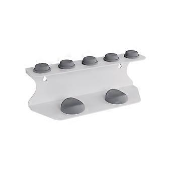 Support pour sèche-cheveux avec 7 emplacements de rangement pour accessoires de coiffure. Acier au carbone. Pose murale ou frontale. Blanc.
