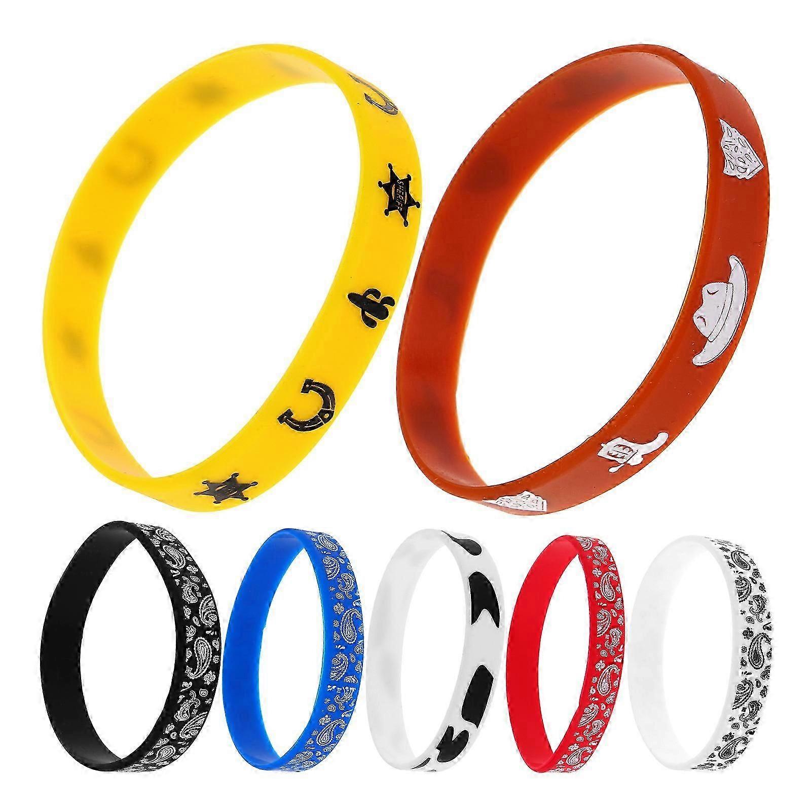 Silicone Wristbands | Western Theme Bracelets | 7Pcs Multicolor