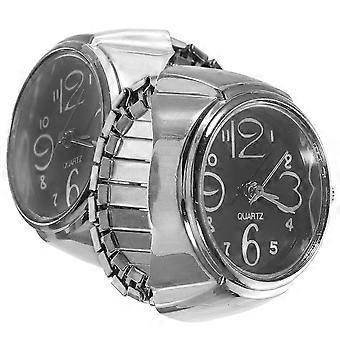 2pcs Finger Wear Quartz Watches Creative Ring Watches Mini Time Display Accessories for Women Men (Black)