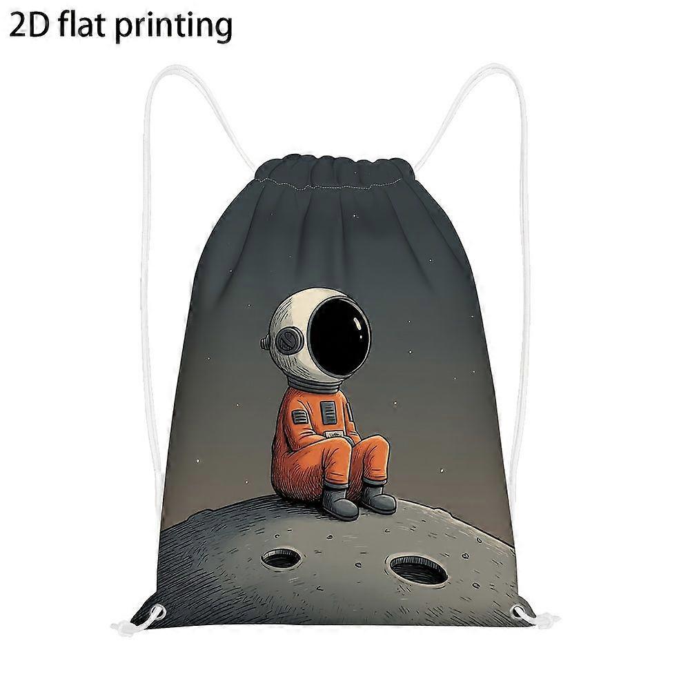 1pc Lunar Space Explorer 2D Flat Print Drawstring Backpack - Adjustable Drawstring Closure, Soft-Shell Fabric with Pract-Gqazw