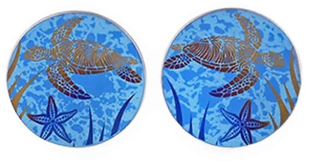Ti2 Titanium Large Turtle Stud Earrings - Blue