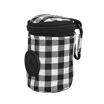 Dog Poop Bag Dispenser Checkered Print for Pet Walking, Outings and Travel Easy To Clean Black