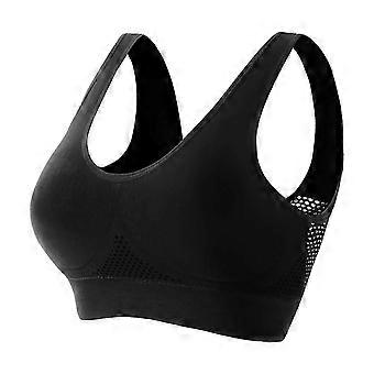 Sujetador deportivo transpirable para mujer, talla grande, con malla antideslizante y efecto push-up, ideal para entrenamientos de alto impacto. Color negro.