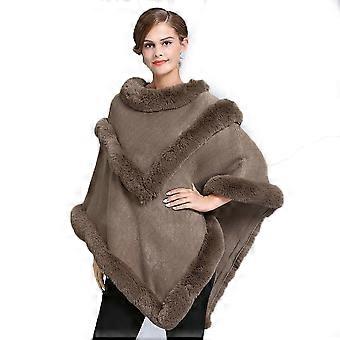 Pullover Warm Wraps Shawls with Faux Fur Trimming V shape Cape for Lady