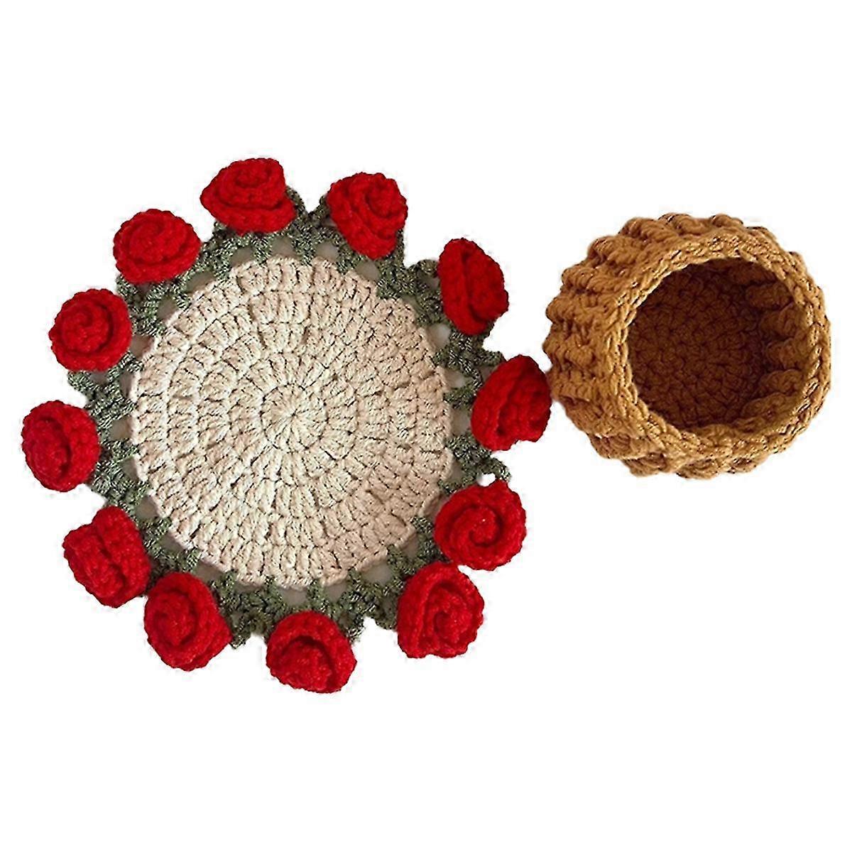 Wool Rose Coaster Placemat Set