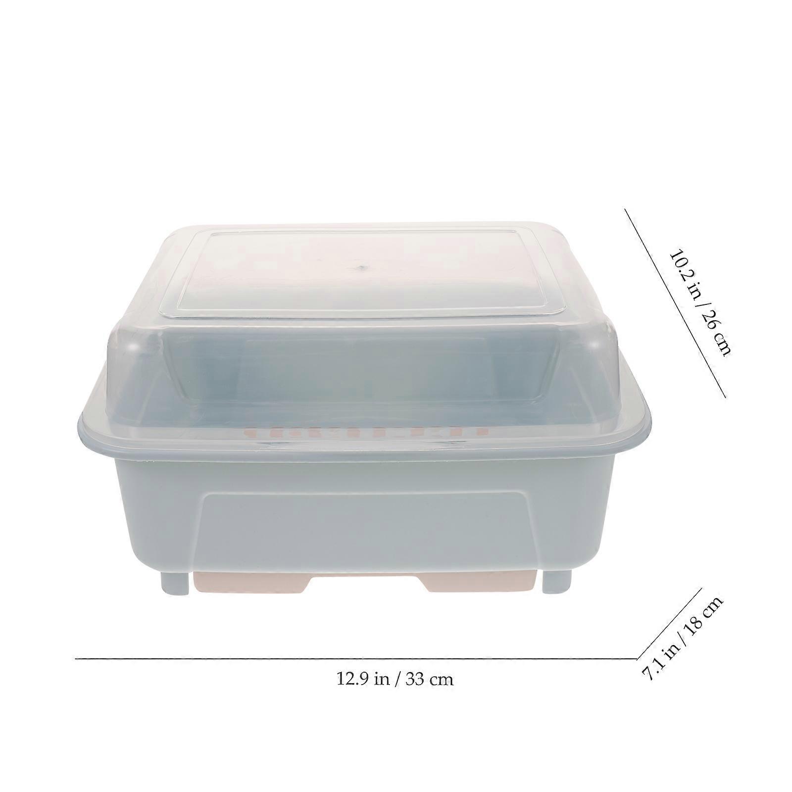 Blue Dish Drying Rack with Lid for Kitchen Use with Drip Tray