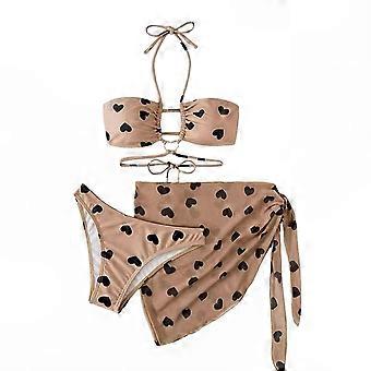 Women's Swimsuit Set - Heart Print Thin String Triangle Top & Thong Bottom, Summer Bathing Suit