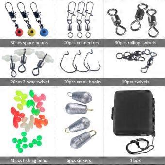 177pcs Fishing Accessories Kit Crank Hooks Sinker Weights Swivels Snaps Connectors Beads Fishing