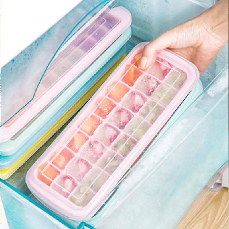 3pc Ice Cube Trays With Lid Cubes 24 Compartments,pink+blue+white