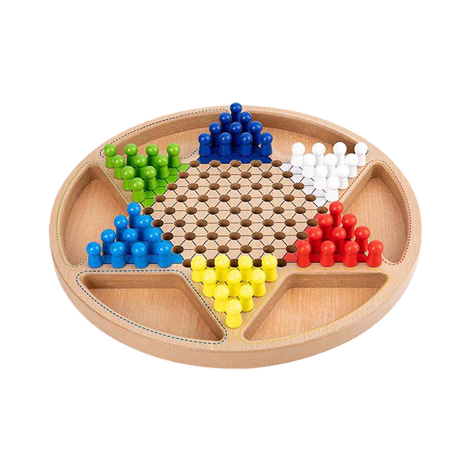 2 in 1 Wooden Chinese Checkers Board Game Set with Colorful Pegs Style1